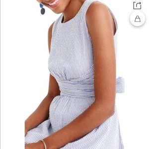 NWT J.Crew tie waist seersucker dress in bistro blue